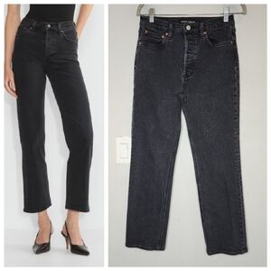 Aritzia Denim Forum Size 28L The Arlo Hi-rise Straight Jeans Black Button Fly